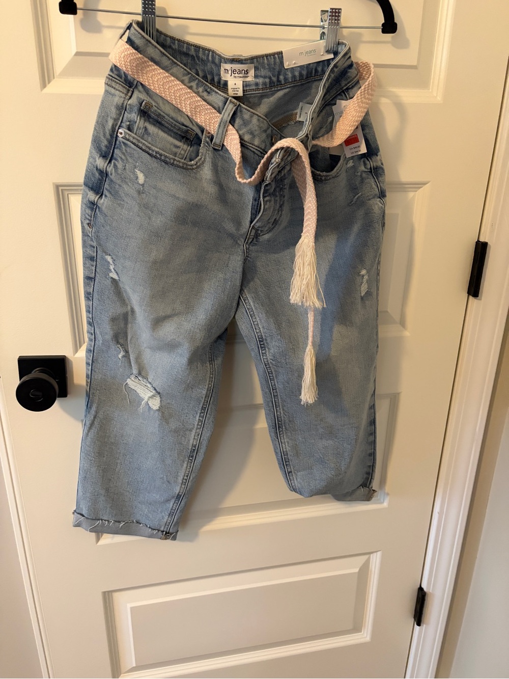 Maurices Light Wash Cropped Boyfriend Jeans with Tassel Belt
